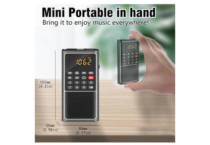Mini Draagbare FM-radio USB-speler, TF/SD-kaart/USB-gleufondersteuning Mp3-speelopname, Sak-Walkman Klein radio met sluitknoppie, Polsbandjie, Herlaaibare battery-aangedrewe, Uitstekende ontvangs en klank