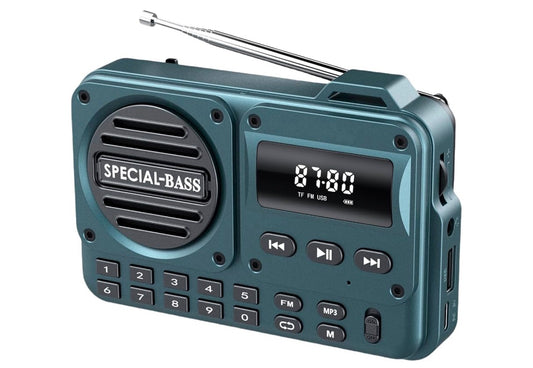 Sakradio FM USB-C Laai 2000mAh Herlaaibaar Uitstekende Ontvangs Duidelike Luidspreker en Oorfoonpoort, LCD-skerm, FM-radio vir Stap/Draf/Gimnasium, Bluetooth/TF. (GEEN AM NIE) – (Turkoois)
