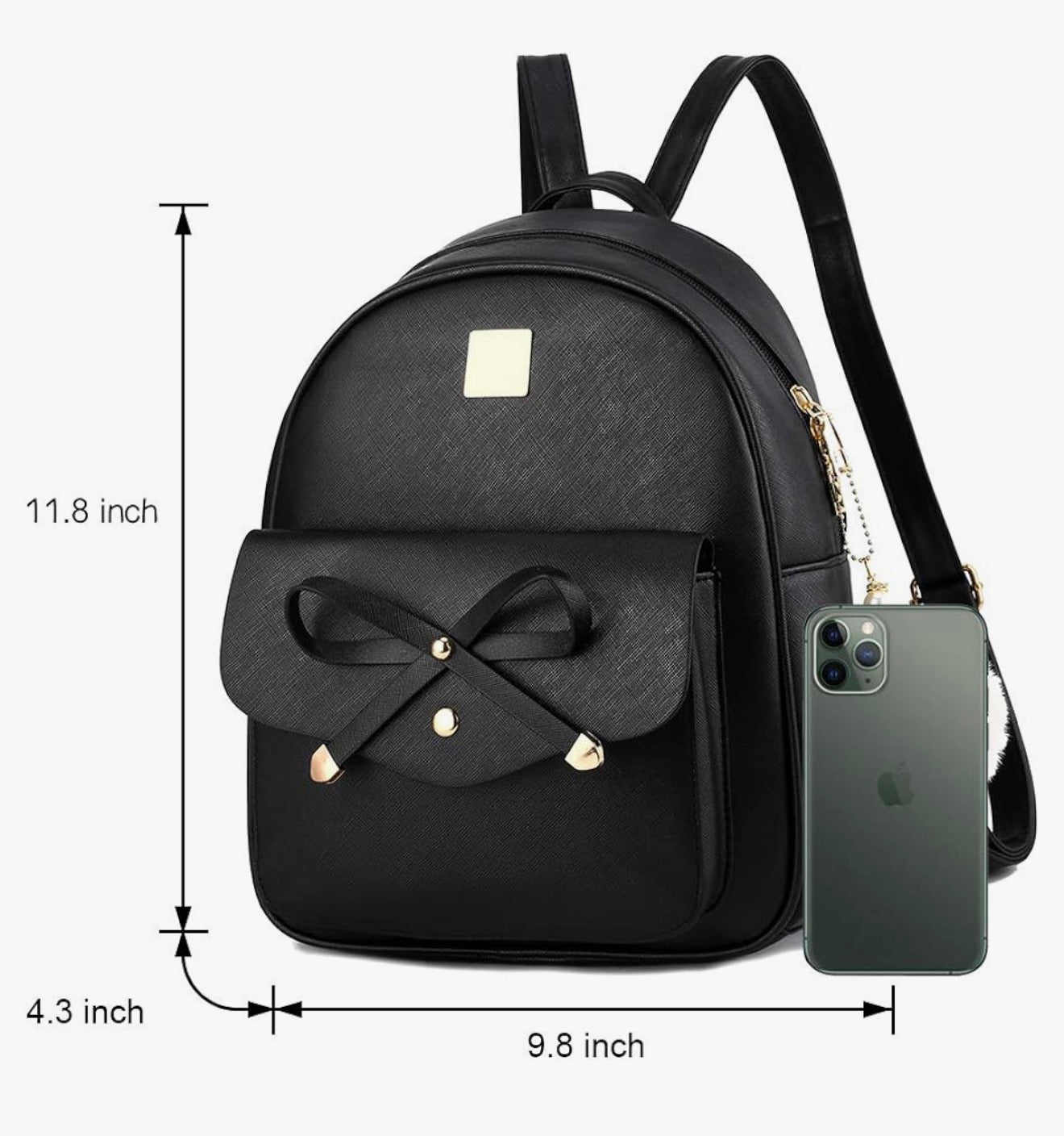 iGirls Bowknot 3-Stukke Mode Leer Rugsak Rugsakhandsak vir Vroue, Rucksack vir Dames Skouersak - (Swart)