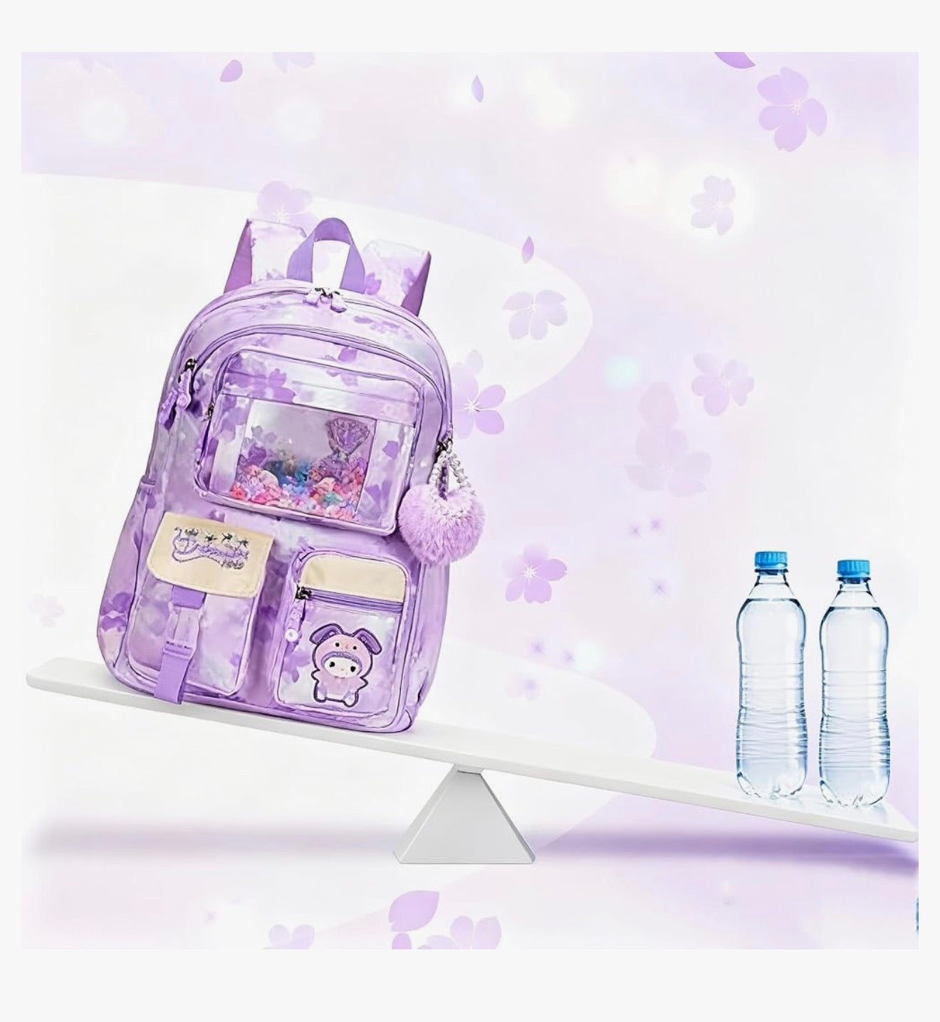 Kids Backpack 17 Inches for Girls, Cartoon School Bag for Elementary Middle School Students Book Bag - (Purple)