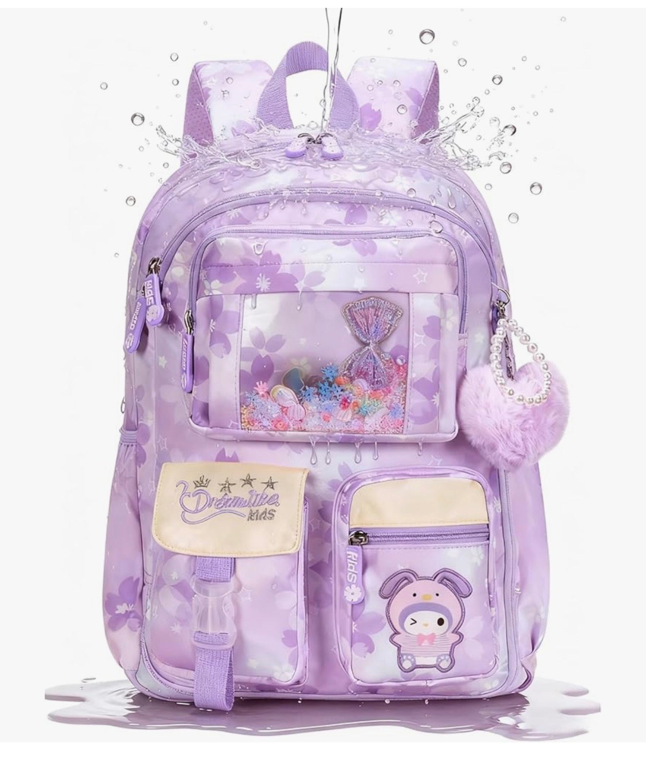 Kids Backpack 17 Inches for Girls, Cartoon School Bag for Elementary Middle School Students Book Bag - (Purple)