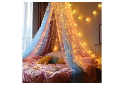 Muskietnet Bedkap Rainbow met LED-liggies Bedgordyne Volgrootte van Plafon, Koepelmuskietnet Beddekor
