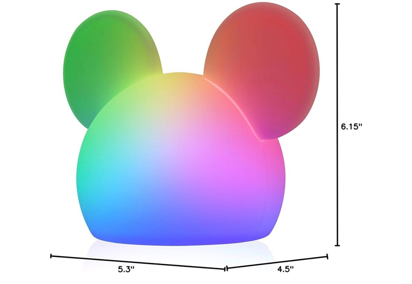 Mickey Mouse Squishy Color Changing, Night Light for Kids, USB Lamp, Battery Operated, Dimmable