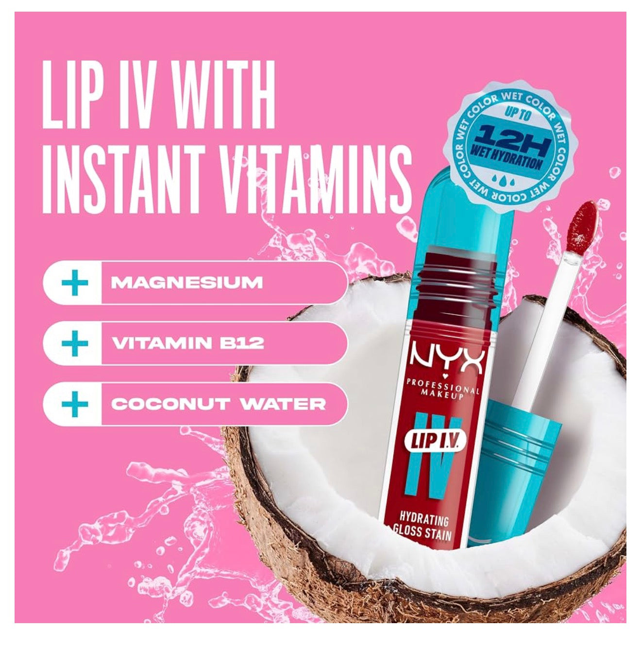 NYX PRO MAKEUP Lip IV Hydrating Glossy Lip Stain, Langdurig, Getint, Veganistiese Formule met 12 UUR Hidrasie - Cherry Drenched (Rooi)