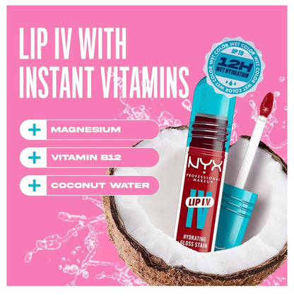 NYX PRO MAKEUP Lip IV Hydrating Glossy Lip Stain, Langdurig, Getint, Veganistiese Formule met 12 UUR Hidrasie - Cherry Drenched (Rooi)