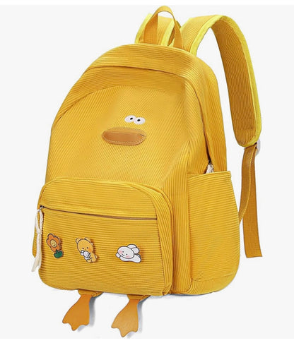 Oulike Eend Rugsak vir Tienermeisies Vroue, Kawaii Snaaks Estetiese Korduroy Boeksak vir Hoër Middel Skool - (Geel)