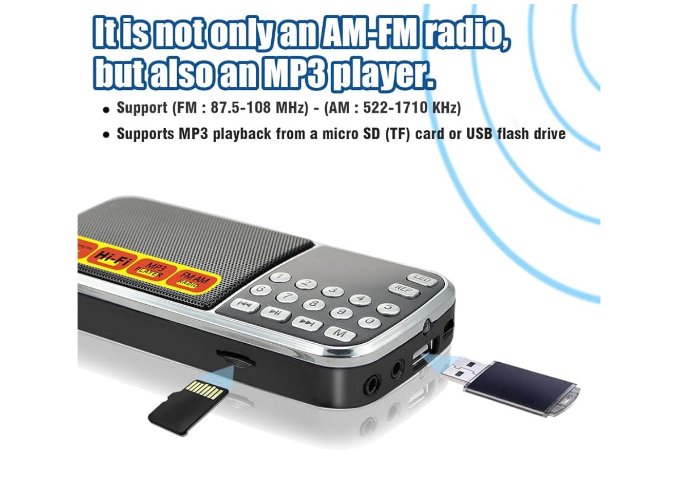 Klein Draagbare AM FM Radio's, Groot Kapasiteit Herlaaibare Battery-aangedrewe Radio, TF Kaart Mikro SD Kaart USB-gleuf MP3 Afspeel, Digitale Knoppies, Uitstekende Ontvangs en Klankgehalte