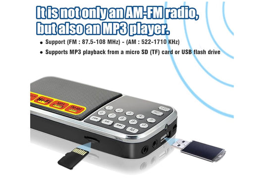 Klein Draagbare AM FM Radio's, Groot Kapasiteit Herlaaibare Battery-aangedrewe Radio, TF Kaart Mikro SD Kaart USB-gleuf MP3 Afspeel, Digitale Knoppies, Uitstekende Ontvangs en Klankgehalte
