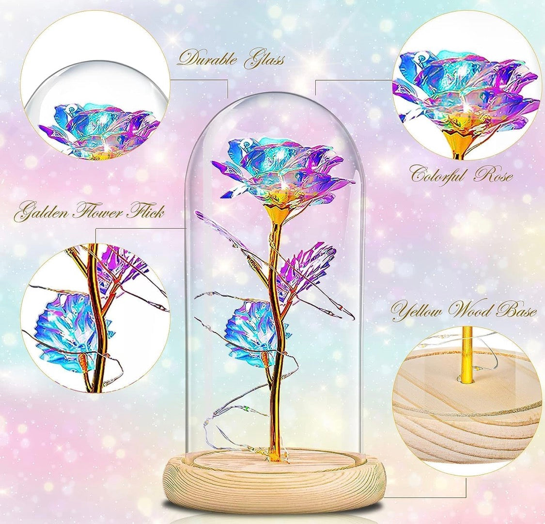 Rainbow- Timeless Crystal Flower - Illuminated Dome Glass - Special Occasion/Gifts