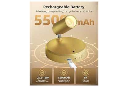 LED Kollig Binnenshuis, 5500mAh Herlaaibare Battery-aangedrewe Prentbeligting, Koordlose Mini Kuns Aksent Kolligte met Afstandbeheer, (4PK - Goud)