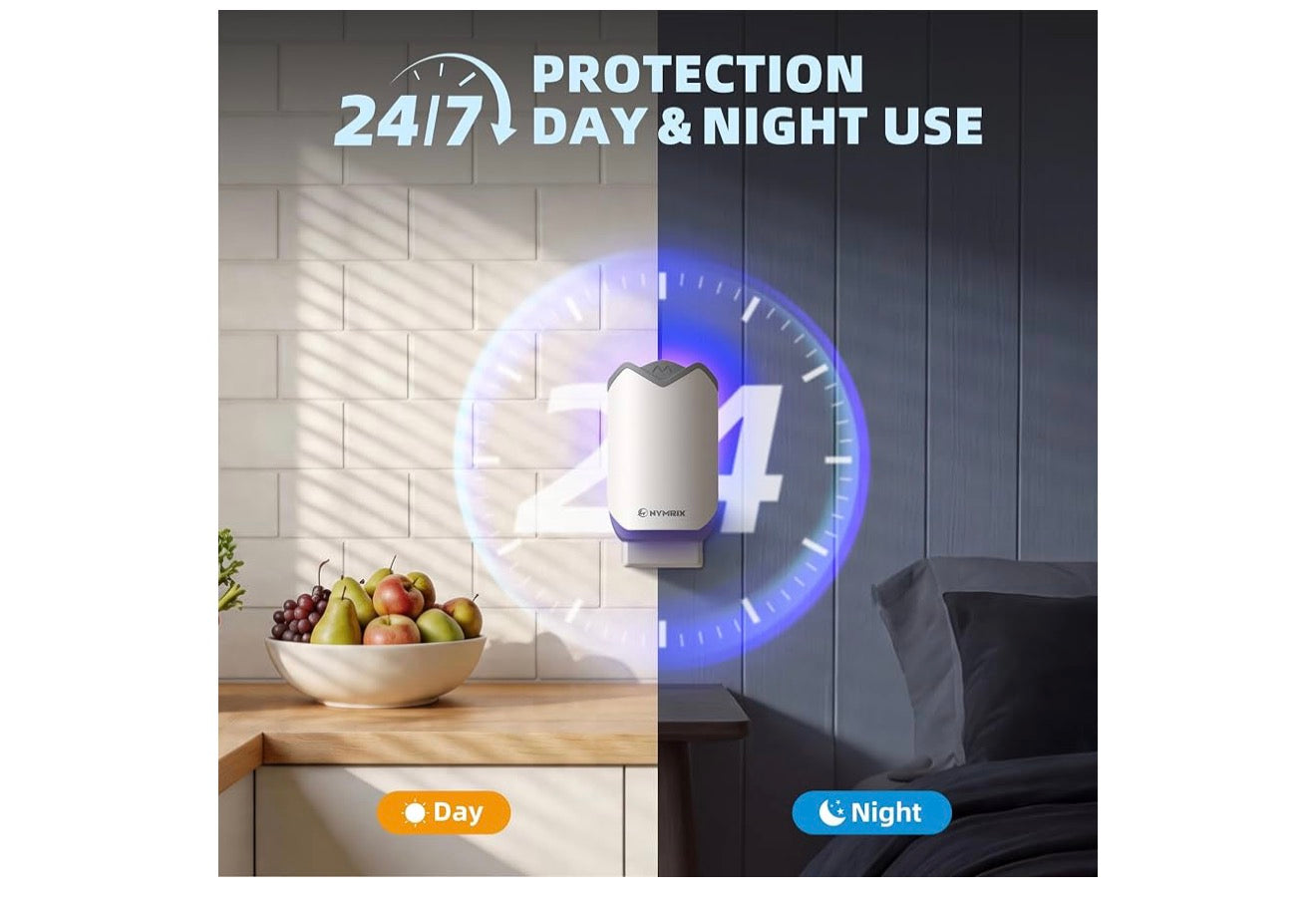 Nymrix Flying Insect Trap, Plug-in Indoor Fly Trap for Fruit Flies & Gnats
24/7 Blue Light Trap for House Flies & Mosquitoes, Works in Kitchens & Near Plants, Safe for Kids & Pets, 1 Base + 2 Refills
