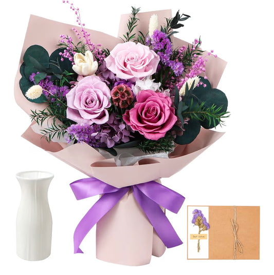 Preserved Flowers Bouquet, Real Eternal Flowers, Gifts - Special Occasion - Pastel Lilac