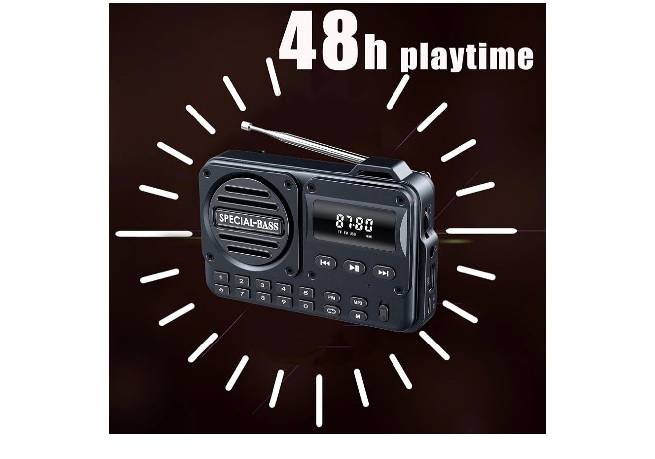 Sakradio FM USB-C Laai 2000mAh Herlaaibaar Uitstekende Ontvangs Duidelike Luidspreker en Oorfoonpoort, LCD-skerm, FM-radio vir Stap/Draf/Gimnasium, Bluetooth/TF. (GEEN AM NIE) – (Turkoois)