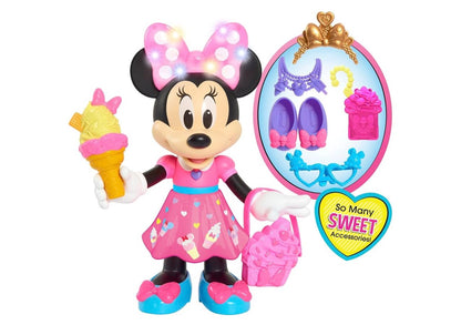 Disney Junior Lekkers & Bedere Minnie Muis, Interaktiewe 25cm Pop met Liggie, Klanke en Bykomstighede, Kinderspeelgoed vir Ouderdom 3 en Ouer +