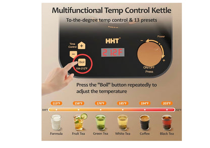 Elektriese Glas Teemakertjie met Infuser, ±1℉ Presiese Temperatuurbeheer, BPA-vry, Outomatiese Afskakeling, Brouprogram, Hou Warm - (Swart)