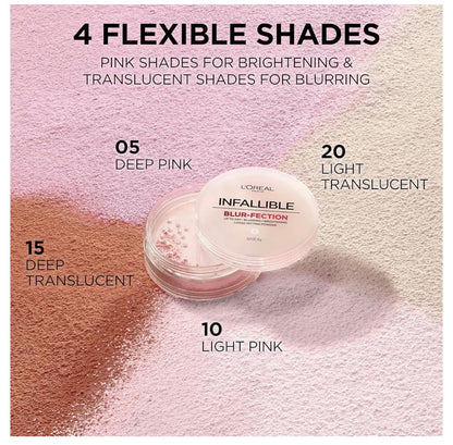 L'Oreal Paris Infallible Blur-fection Langdurige Losse Stelpoeier, Vaagmaak Gesigpoeier met tot 24 UUR Draagbaarheid - Deursigtig Lig (1 Kit)