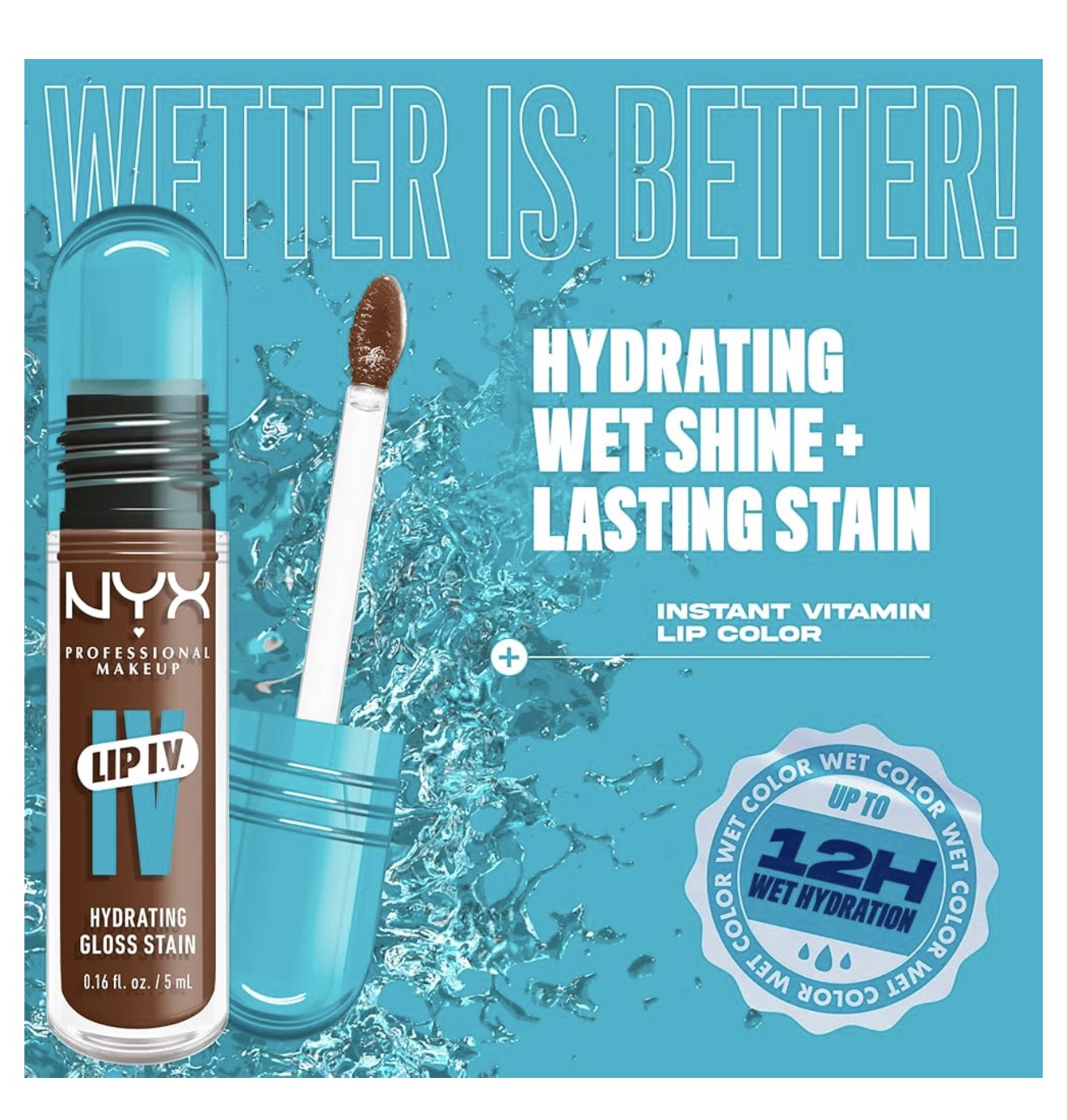 NYX PRO MAKEUP Lip IV Hydrating Glossy Lip Stain, Langhoudend, Getint, Veganistiese Formule met 12 UUR Hydrasie – Splash N Spice