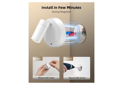 Kolligte Binnenshuis, 5500mAh Herlaaibare Skilderyligte met Afstandbeheer, Draadlose Mini-Kunskolligte met Tyder & Verstelbare Opwaartse Lig Binnenshuis vir Plante, Uitstalling (2pk - Wit)