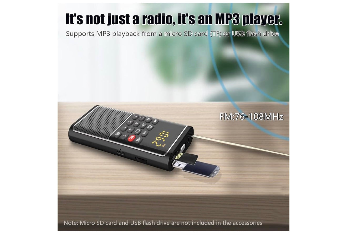 Mini Draagbare FM-radio USB-speler, TF/SD-kaart/USB-gleufondersteuning Mp3-speelopname, Sak-Walkman Klein radio met sluitknoppie, Polsbandjie, Herlaaibare battery-aangedrewe, Uitstekende ontvangs en klank