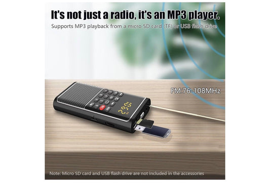 Mini Draagbare FM-radio USB-speler, TF/SD-kaart/USB-gleufondersteuning Mp3-speelopname, Sak-Walkman Klein radio met sluitknoppie, Polsbandjie, Herlaaibare battery-aangedrewe, Uitstekende ontvangs en klank