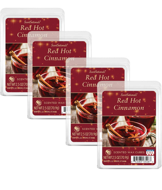 Scentsationals Wax Melts, Wax Cubes Strong Scent - Cozy Treats Collection Red Hot Cinnamon - 4PK