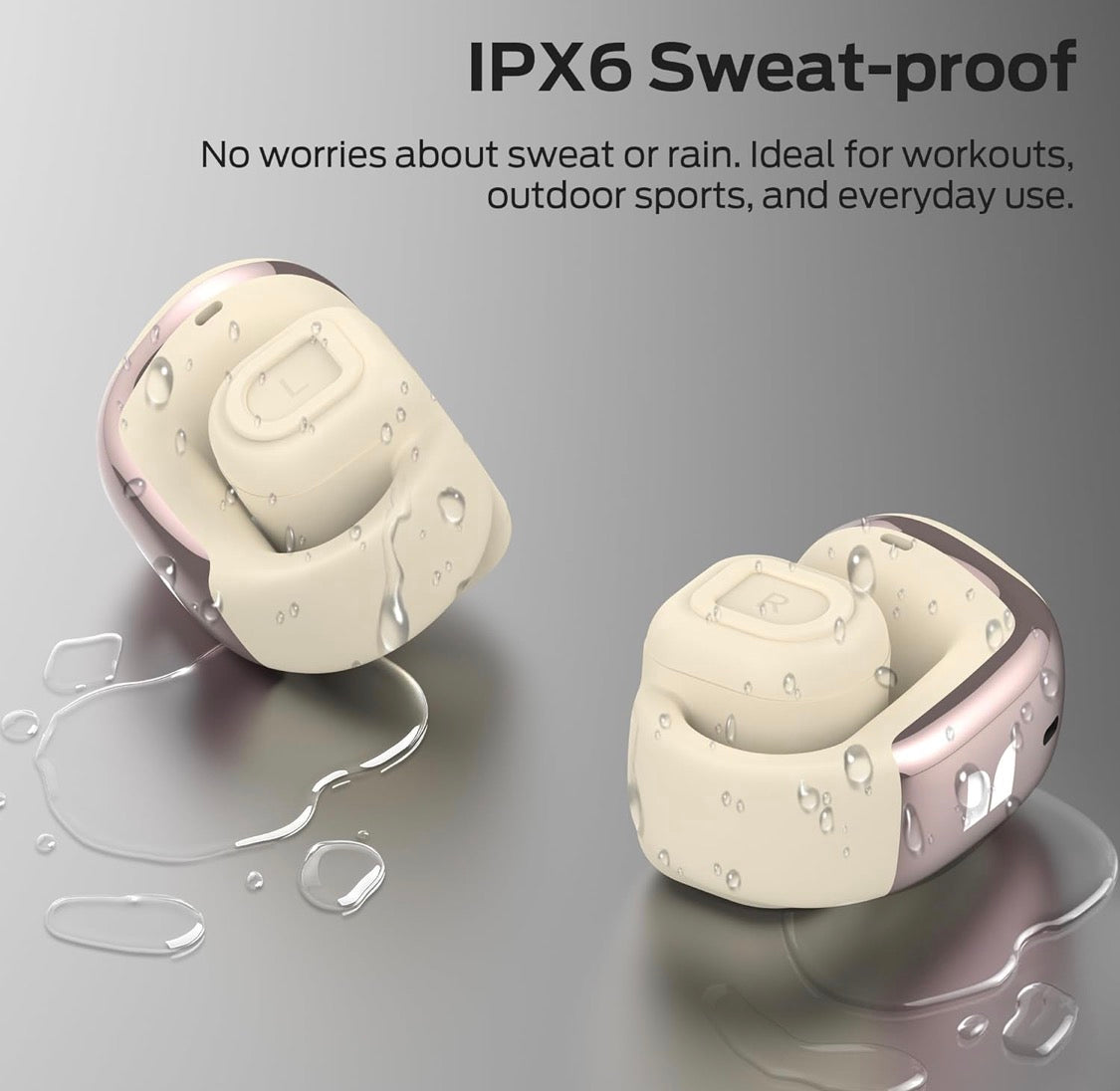 Monster Airclip Open Ear Clip-On Earbuds, Lightweight Comfort, Secure Fit, Crystal-Clear Call - IPX6 (White)