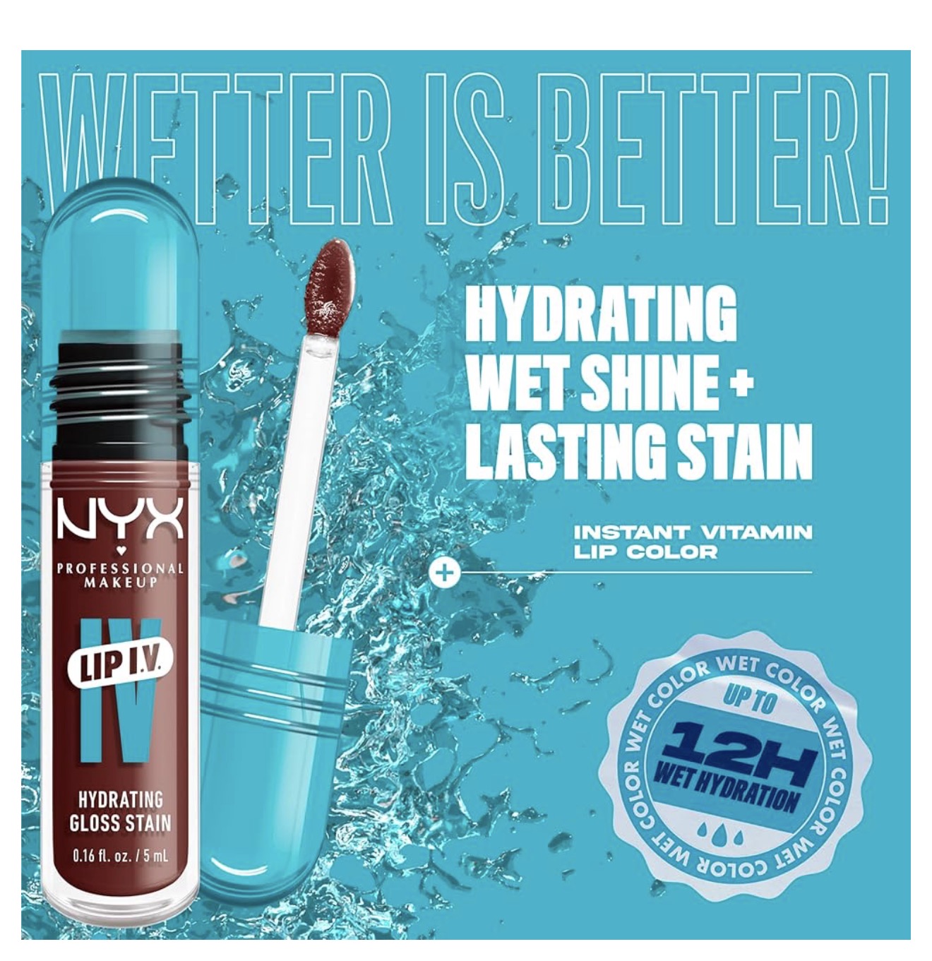 NYX PRO MAKEUP Lip IV Hydrating Glossy Lip Stain, Langdurig, Getint, Veganistiese Formule met 12 UUR Hidrasie - Mocha Me Wet