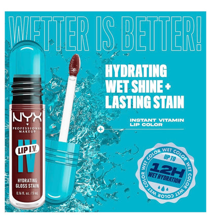 NYX PRO MAKEUP Lip IV Hydrating Glossy Lip Stain, Langdurig, Getint, Veganistiese Formule met 12 UUR Hidrasie - Mocha Me Wet
