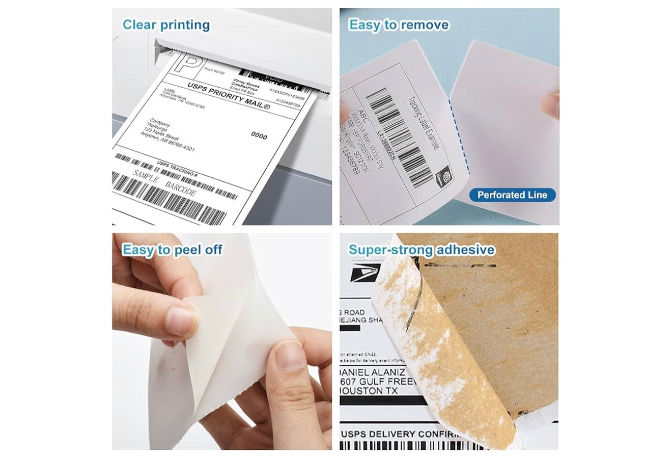 Waaiergevoude 4 x 6" Direkte Termiese Etikette Wit Geperforeerde Versendingsetikette, 500 stuks - 1 Stapel