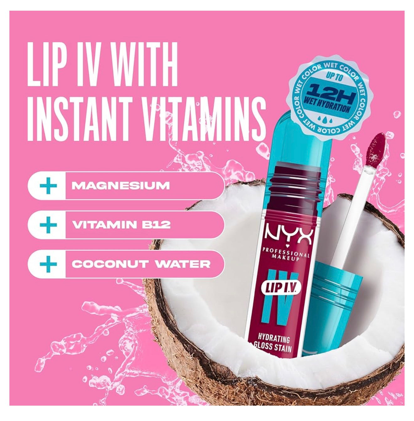NYX PRO MAKEUP Lip IV Hydrating Glossy Lip Stain, Langdurige, Getinte, Veganistiese Formule met 12 UUR Hidrasie - Magenta Mist (Bessie)
