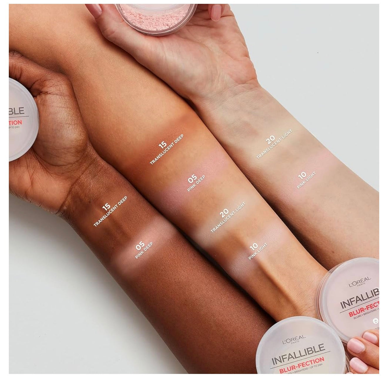 L'Oreal Paris Infallible Blur-fection Langdurige Losse Setpoeier, Vervaag Gesigpoeier m/ Tot 24H Dra - Diep Deurskynend (1 Kit)