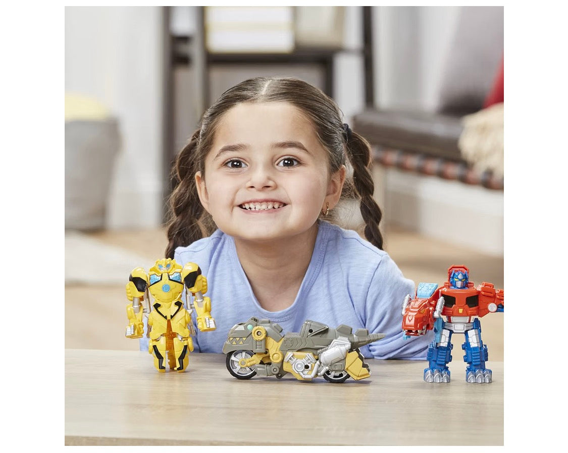 Transformers Playskool Primal Team-Up 3-Pack with Optimus Prime,Bumblebee, and Grimlock Converting Dinosaur Figures, 4.5-Inch Toys, Ages 3 and Up