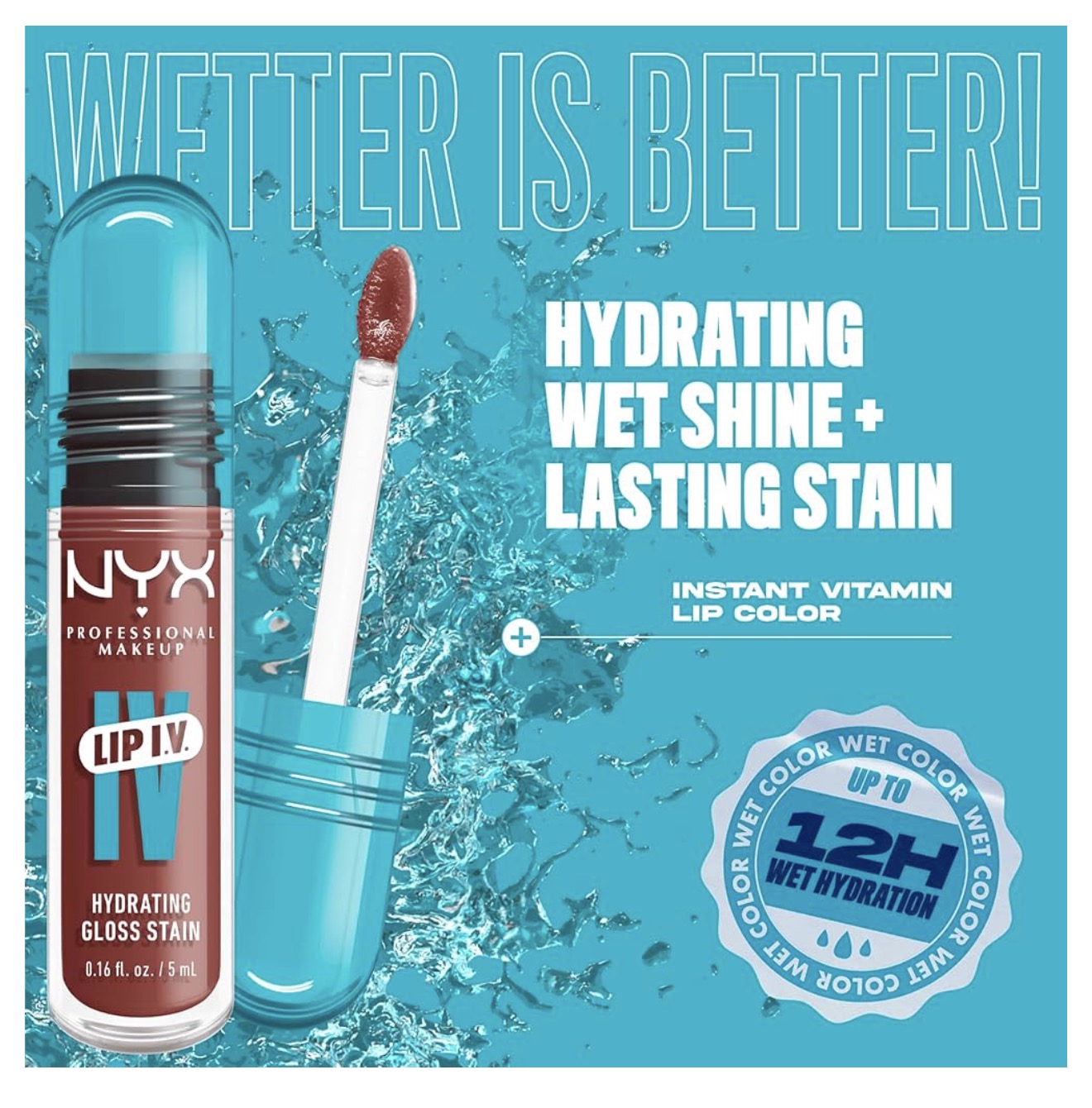 NYX PRO MAKEUP Lip IV Hydrating Glossy Lip Stain, Langdurig, Getint, Veganistiese Formule met 12 UUR Hidrasie - Hydra Honey