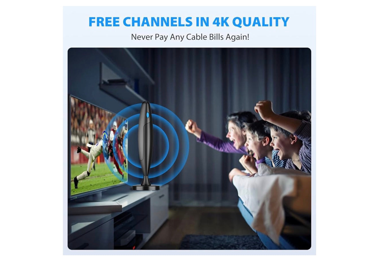 TV-antenna binnenshuis, antenna vir slim-TV vir langafstandontvangs en alle slim/ou TV's, HD digitale antenna met versterkersinjaalversterker vir plaaslike kanale, ondersteun 4K 1080p