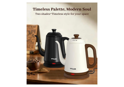 Elektriese Ketel 1L, 1000W Vinnige Kook vir Oorgietkoffie & Tee, Vlekvrye Staal BPA-vry, Presiese Vloeituit, Outo-afskakeling & Droogkookbeskerming Retrostyl (Wit)