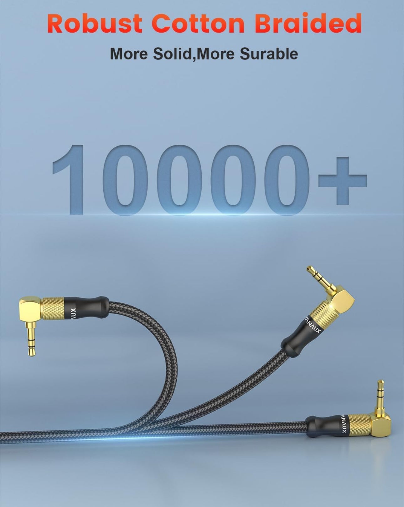 Essential 3.5mm Aux Cable 90 Degree Right Angle male to Male 26 Ft