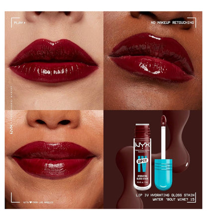 NYX PRO MAKEUP Lip IV Hydraterende Glans Lip Stain met 12H Hidrasie – Water Bout Wine (Rooi)
