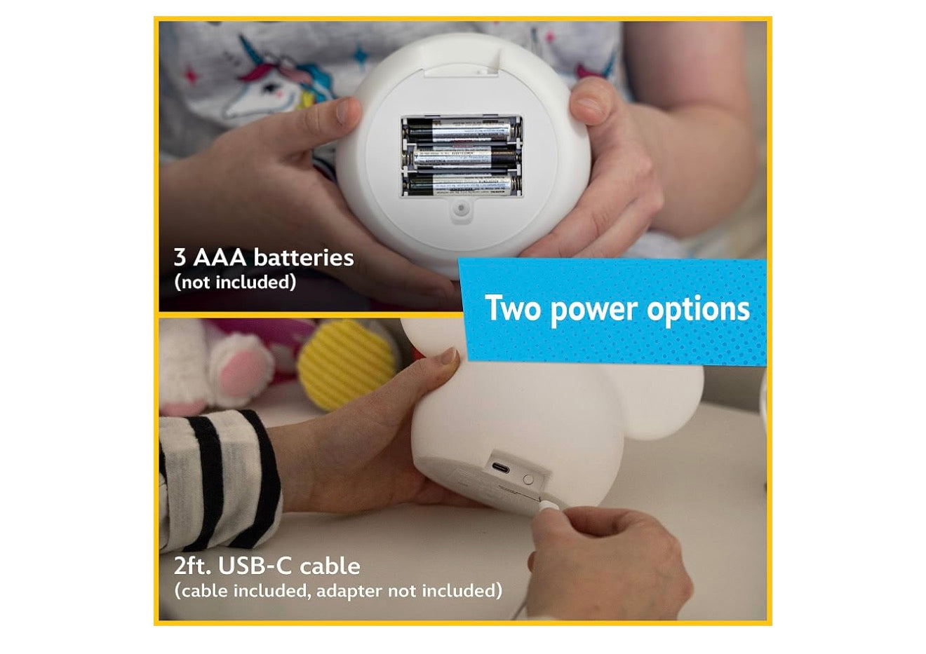 Mickey Mouse Squishy Color Changing, Night Light for Kids, USB Lamp, Battery Operated, Dimmable