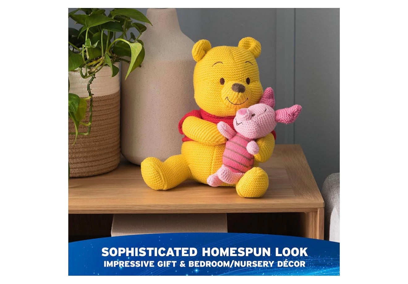 Disney 25cm Poeh en Knorretjie Gebreide Plaasdiere, Winnie die Poeh, Opgestopte Dier vir Ouderdomme 1 en Ouers - Geel/Pienk