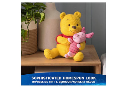 Disney 25cm Poeh en Knorretjie Gebreide Plaasdiere, Winnie die Poeh, Opgestopte Dier vir Ouderdomme 1 en Ouers - Geel/Pienk