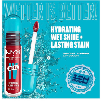 NYX PRO MAKEUP Lip IV Hydrating Glossy Lip Stain met 12H Hidrasie – Berry Thirsty (Rooi)