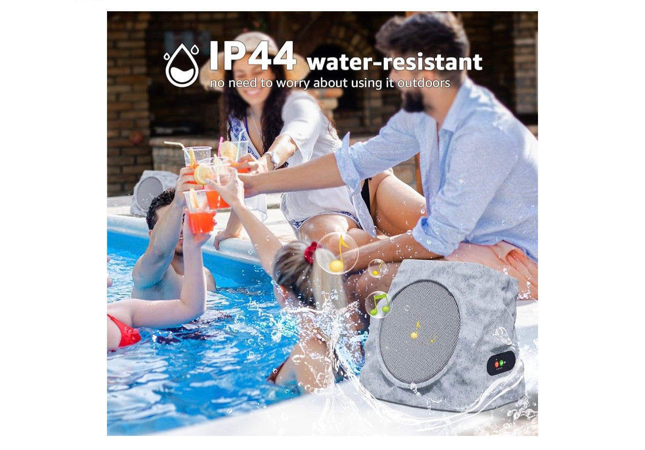Stelle Rotsluidsprekers Buite Waterdig met RGB-kleurligte Multi-Sinkronisering Tot 100 Luidsprekers, Outomatiese Koppeling, Sonkrag-aangedrewe en USB-laai - (Grys)
