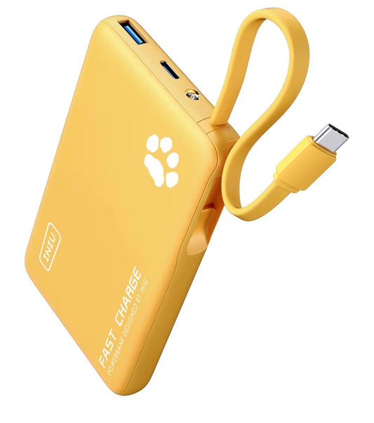 Portable Charger, Slim 10000mAh Power Bank with Build in USB-C Cable, 45W Fast Charging Mini Battery Pack - Yellow