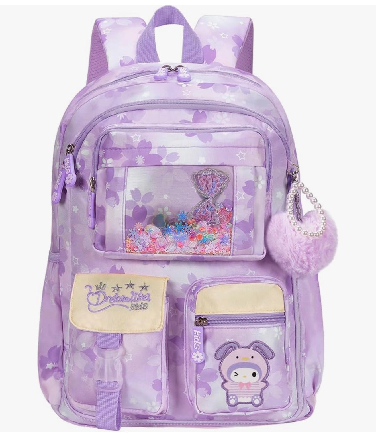 Kids Backpack 17 Inches for Girls, Cartoon School Bag for Elementary Middle School Students Book Bag - (Purple)