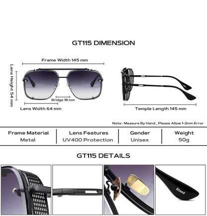 UNISEX Oorgroot Vierkantige Vlieënier Gradiënt-sonbril C1 Swart Raam/Gradiënt - Grys Lens
