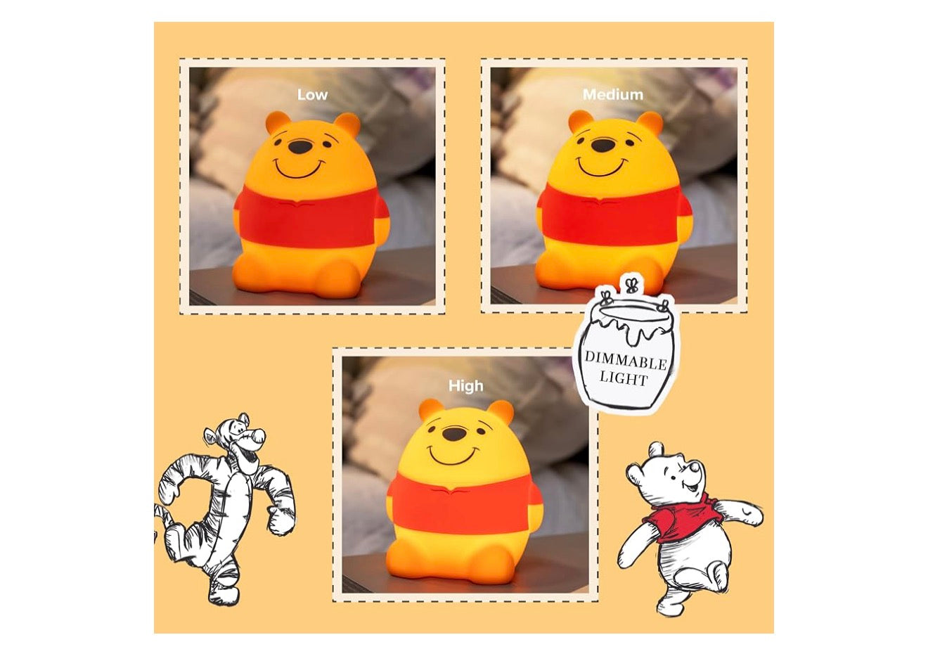 Winnie die Poeh Knyp Naglig vir Kinders, USB Lamp, Battery Aangedrewe, Verstelbare Helderheid