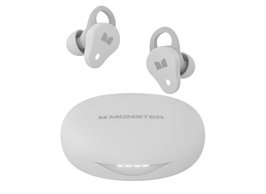 Monster NL210 Draadlose Oorfone, Bluetooth 5.4 In-Oor Stereo Ingeboude Mikrofoon vir Kristalhelder Oproepe, 32H Speeltyd, Tipe-C Laai, Waterdigte Sport - (Wit)