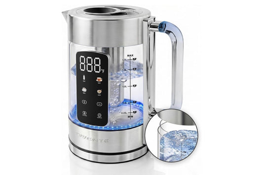 Digitale Glas Elektriese Ketel 1.7L met Kleurveranderende LED-ligte Temperatuurbeheer, Dubbelwand Koel Aanraking, 4 Voorinstellings, Hou Warm, Tee-infuser en Kookdroogbeskerming - (Silwer)