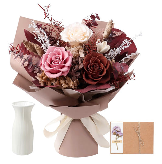 Preserved Flowers Bouquet, Real Eternal Flowers, Gifts - Special Occasion - Caramel