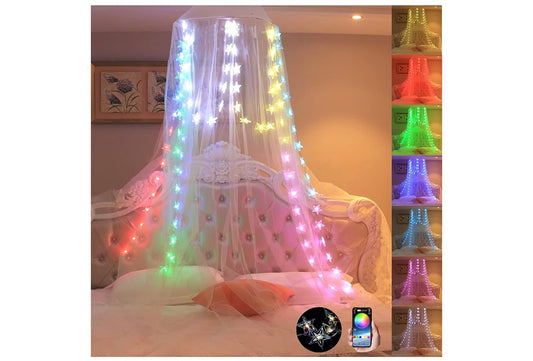 Bedhemelgordyn met RGB-ligte Musieksinchronisasie Kleurveranderende LED-sterligte met toepassingafstandbeheer Muskietnetversiering